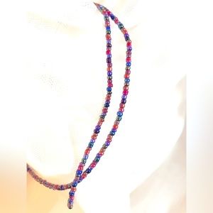 Extra long oil slick hand made beaded necklace or wrap around bracelet/anklet